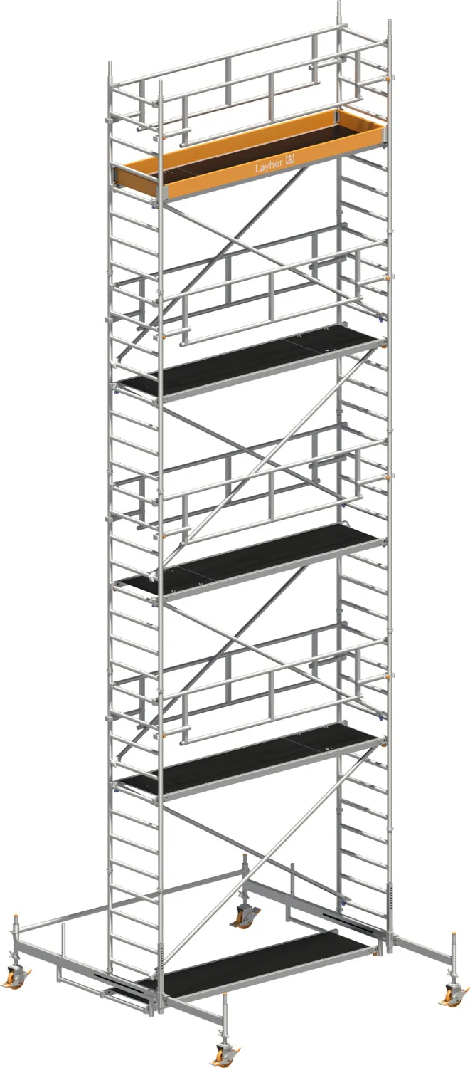 Layher Fahrgerüst Uni Standard P2 SAFETY PLUS mit Doppelgeländer Typ: 1421108 | SH: 8,38 m / AH: 10,38 m