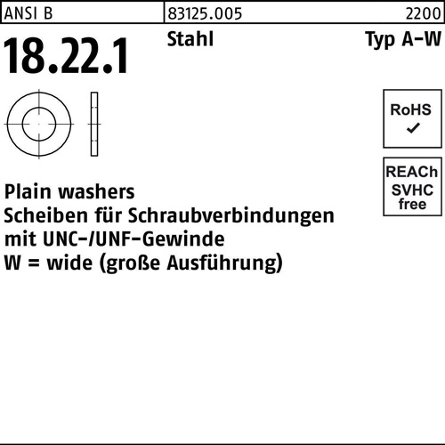 Unterlegscheibe ANSI B18.22.1 Typ W 1/2x 1,375 Stahl 200 Stück