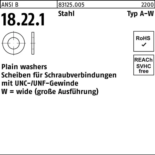 Unterlegscheibe ANSI B18.22.1 Typ W 1/4x 0,734 Stahl 500 Stück