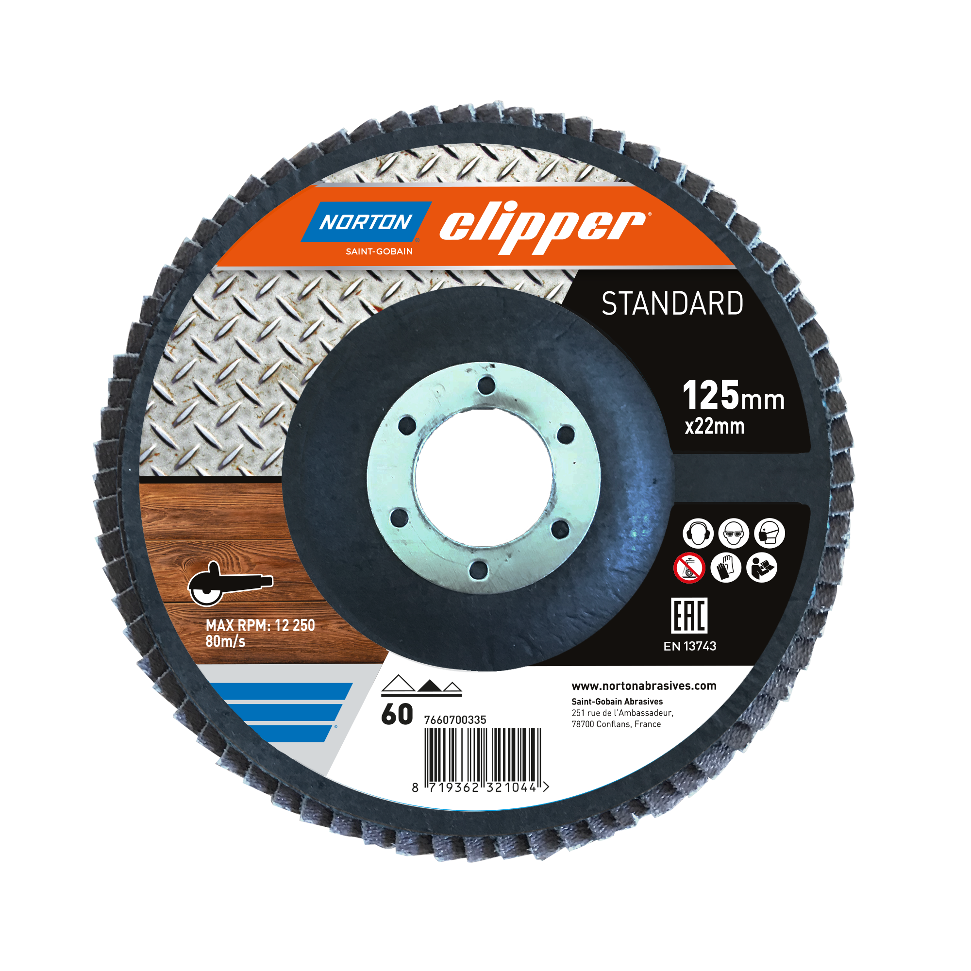 Norton Clipper Fächerschleifscheibe Standard Ø125x22 P60