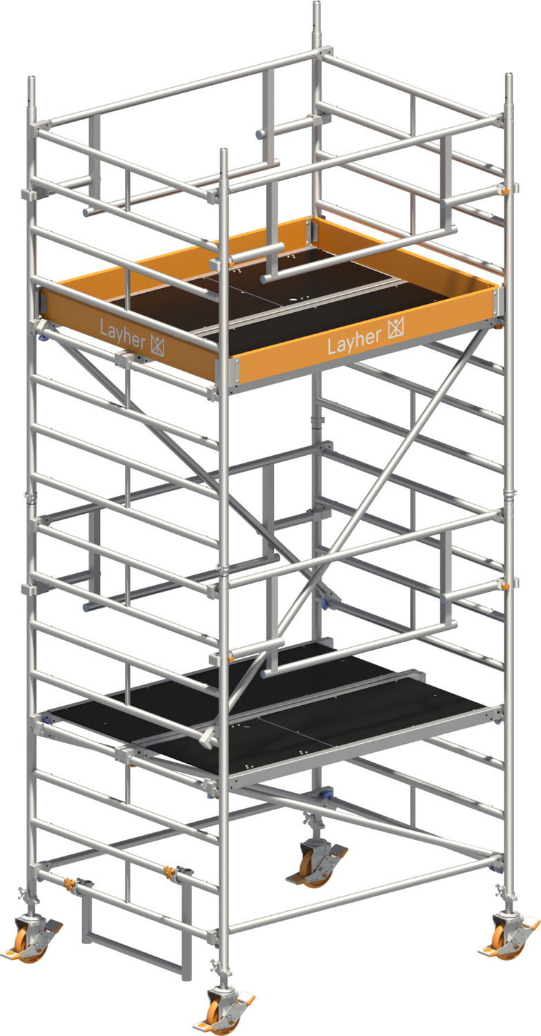 Layher Fahrgerüst Uni Kompakt P2 SAFETY PLUS mit Doppelgeländer Typ: 1425003 | SH: 3,2 m / AH: 5,20 m