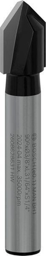 Bosch V-Nutfräser Arbeits-L.12,4mm D.9,5mm L.45mm Schaft 1/4Zoll Winkel 90Grad