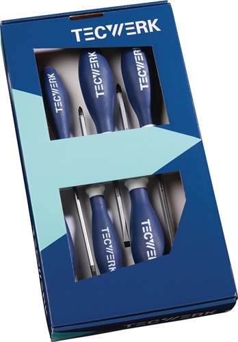 TECWERK Schraubendrehersatz 3-Komponentengriff 6-Kant-Klinge / Ansatz 