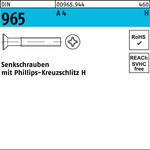 Senkschraube DIN 965 PH M3x 8-H A 4 1000 Stück