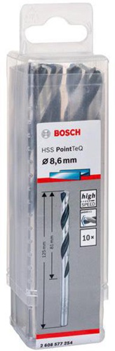 Bosch Metallspiralbohrer PointTeQ DIN388 Arbeits-L.81mm D.8,6mm Typ N 10St.