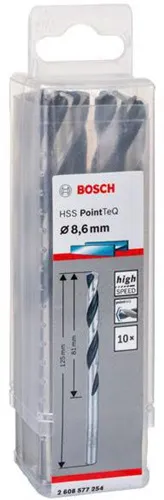 Bosch Metallspiralbohrer PointTeQ DIN388 Arbeits-L.81mm D.8,6mm Typ N 10St.
