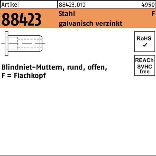 Blindnietmutter R 88423 FLAKO M6 /0,25-3,5 Stahl galv.verz. 250St.