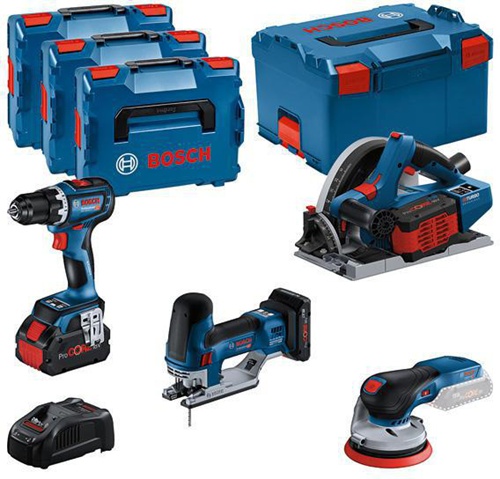 Bosch Akkugeräte-Set GSR/GKT/GST 18V m.4 Werkzeugen m.Akkus 4Ah/5,5Ah 