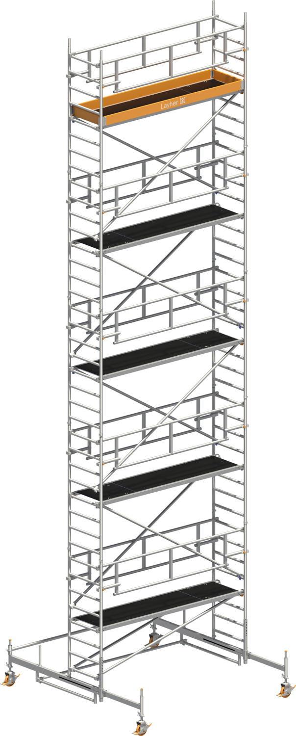 Layher Fahrgerüst Uni Standard P2 SAFETY PLUS mit Doppelgeländer Typ: 1421109 | SH: 9,38 m / AH: 11,38 m