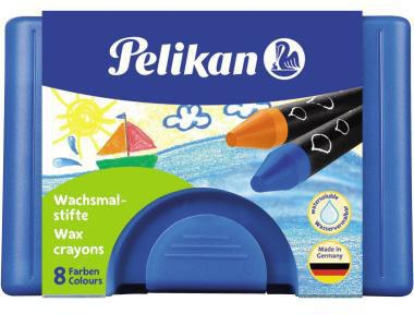 Pelikan Wachsmalstifte im Etui blau 8farbig mit runder Spitze+Schaber