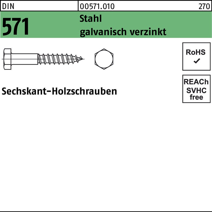 Sechskantholzschraube DIN 571 10x 50 Stahl galv.verz. 100 Stück