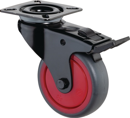 Lenkrolle m.Festst.D.50mm Trgf.50kg m.Platte m.Festst.Gum.grau BS ROLLEN