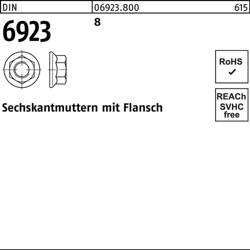 Sechskantmutter DIN 6923 Flansch M8 8 1000 Stück