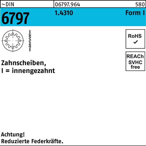 Zahnscheibe DIN 6797 FormI innengezahnt I 4,3 1.4310 1000 Stück