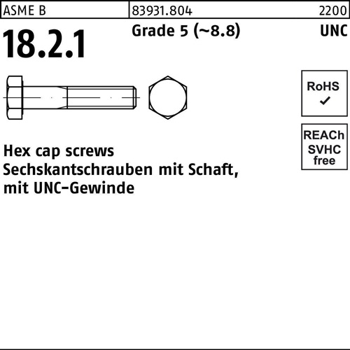 Sechskantschraube R 83931 UNC-Gewinde/Schaft 7/16x 2 Grade 5 (~8.8) 100 Stück
