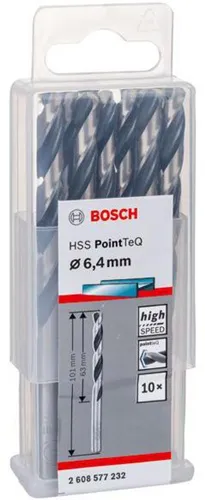 Bosch Metallspiralbohrer PointTeQ DIN388 Arbeits-L.63mm D.6,4mm Typ N 10St.