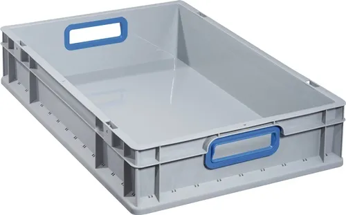 Transportstapelbehälter L600xB400xH120mm grau PP offener Griff blau