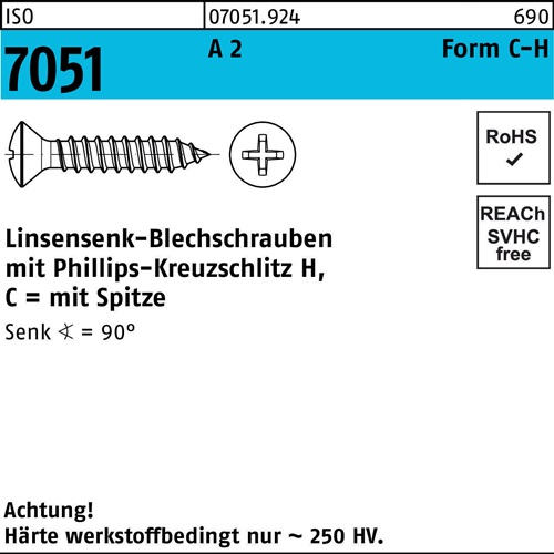 Blechschraube ISO 7051 LISEKO Spitze/PH 3,5x 25 -C-H A 2 1000St.