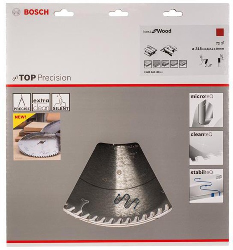 Bosch Kreissägeblatt Top Precision Best for Wood D.315mm Bohrung 30mm 72Zähne WZ