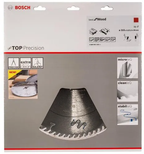 Bosch Kreissägeblatt Top Precision Best for Wood D.315mm Bohrung 30mm 72Zähne WZ