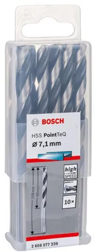Bosch Metallspiralbohrer PointTeQ DIN388 Arbeits-L.69mm D.7,1mm Typ N 10St.