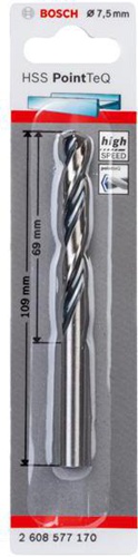 Bosch Metallspiralbohrer PointTeQ DIN388 Arbeits-L.69mm D.7,5mm Typ N