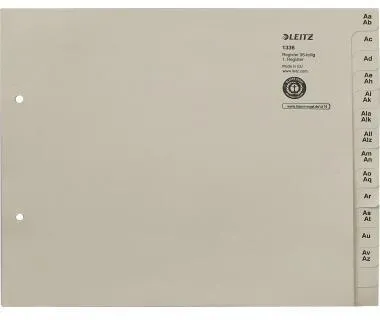 Leitz Registerserie 13360085 DIN A4 A-Z für 36 Ordner Tauenpapier grau