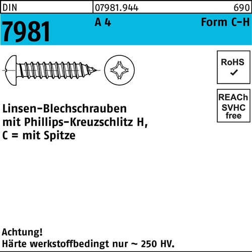 Blechschraube DIN 7981 LIKO PH C 4,8x 45-H A 4 250 Stück