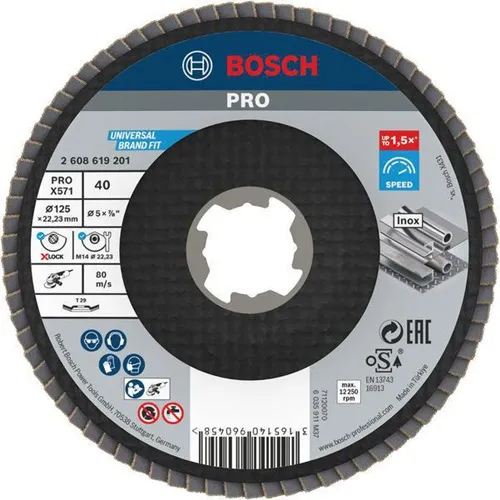 Bosch Fächerschleifscheibe X-LOCK PRO X571 D.125mm Körnung 40 abgew. X-LOCK
