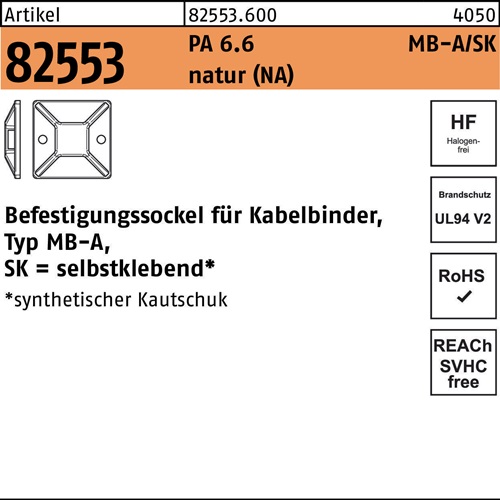 Befestigungssockel R 82553 5,4 Polyamid 6.6 natur 100 Stück HELLERMANNTYTON