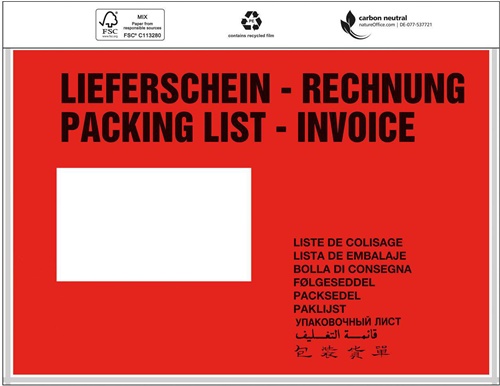 Dokumententaschen Standard Maße 240x160mm C5 m.Druck Liefersch./Rechg. TRANSPAK