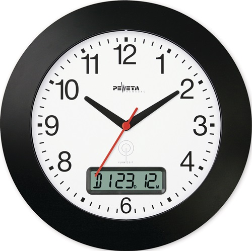 Wanduhr Funkuhr Ku.schwarz D.300mm Zahlen