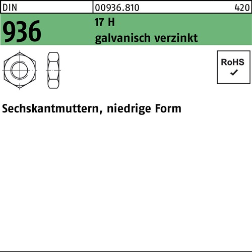 Sechskantmutter DIN 936 M10 17 H galv.verz. 100 Stück