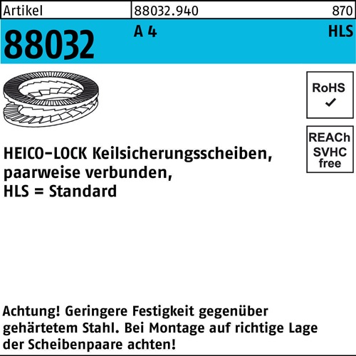 Keilsicherungsscheibe R 88032 HLS-36S A 4 geklebt 25 Stück HEICO