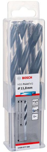 Bosch Metallspiralbohrer PointTeQ DIN388 Arbeits-L.94mm D.11,8mm Typ N 5St.