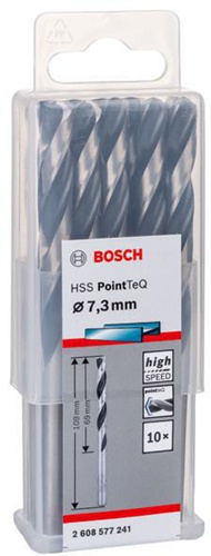 Bosch Metallspiralbohrer PointTeQ DIN388 Arbeits-L.69mm D.7,3mm Typ N 10St.
