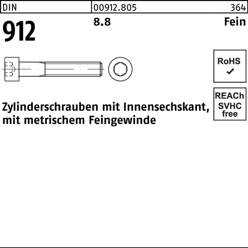 Zylinderschraube DIN 912 Innen-6kt M8x1x 16 8.8 200 Stück