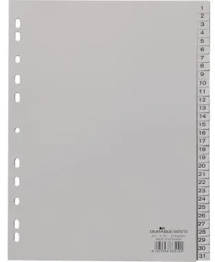 DURABLE Register 652310 DIN A4 volldeckend 1-31 31tlg. PP grau