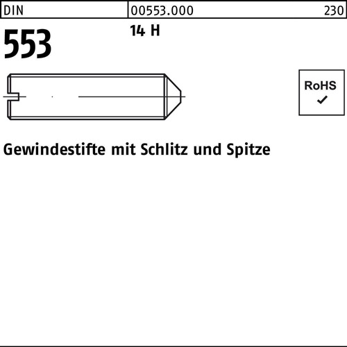 Gewindestift DIN 553 Schlitz/Spitze M3x 4 14 H 1000 Stück