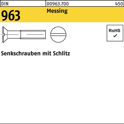 Senkschraube DIN 963 Schlitz M4x 6 Messing 1000 Stück
