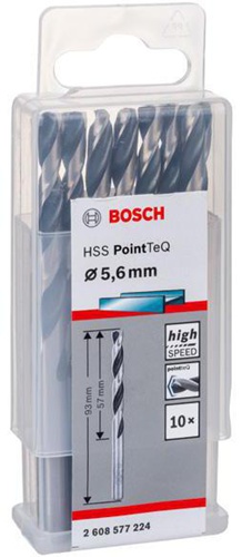 Bosch Metallspiralbohrer PointTeQ DIN388 Arbeits-L.57mm D.5,6mm Typ N 10St.