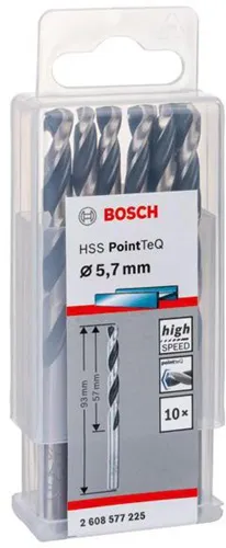 Bosch Metallspiralbohrer PointTeQ DIN388 Arbeits-L.57mm D.5,7mm Typ N 10St.