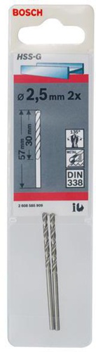 Bosch Metallbohrer HSS-G DIN338 Arbeits-L.30mm D.2,5mm L.57mm 2er Pack