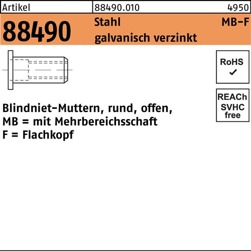 Blindnietmutter R 88490 FLAKO M5/0,5 - 6,0 Stahl galv.verz. 500St.