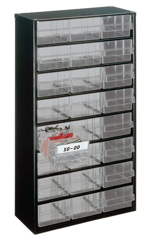 Kleinteilemagazin B306xT150xH552mm galvan. Stahlblech dunkelblau / transparent RAACO