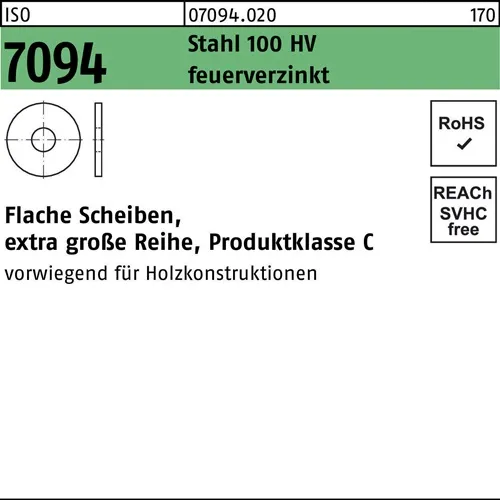 Unterlegscheibe ISO 7094 12 Stahl 100 HV feuerverz. 100 Stück