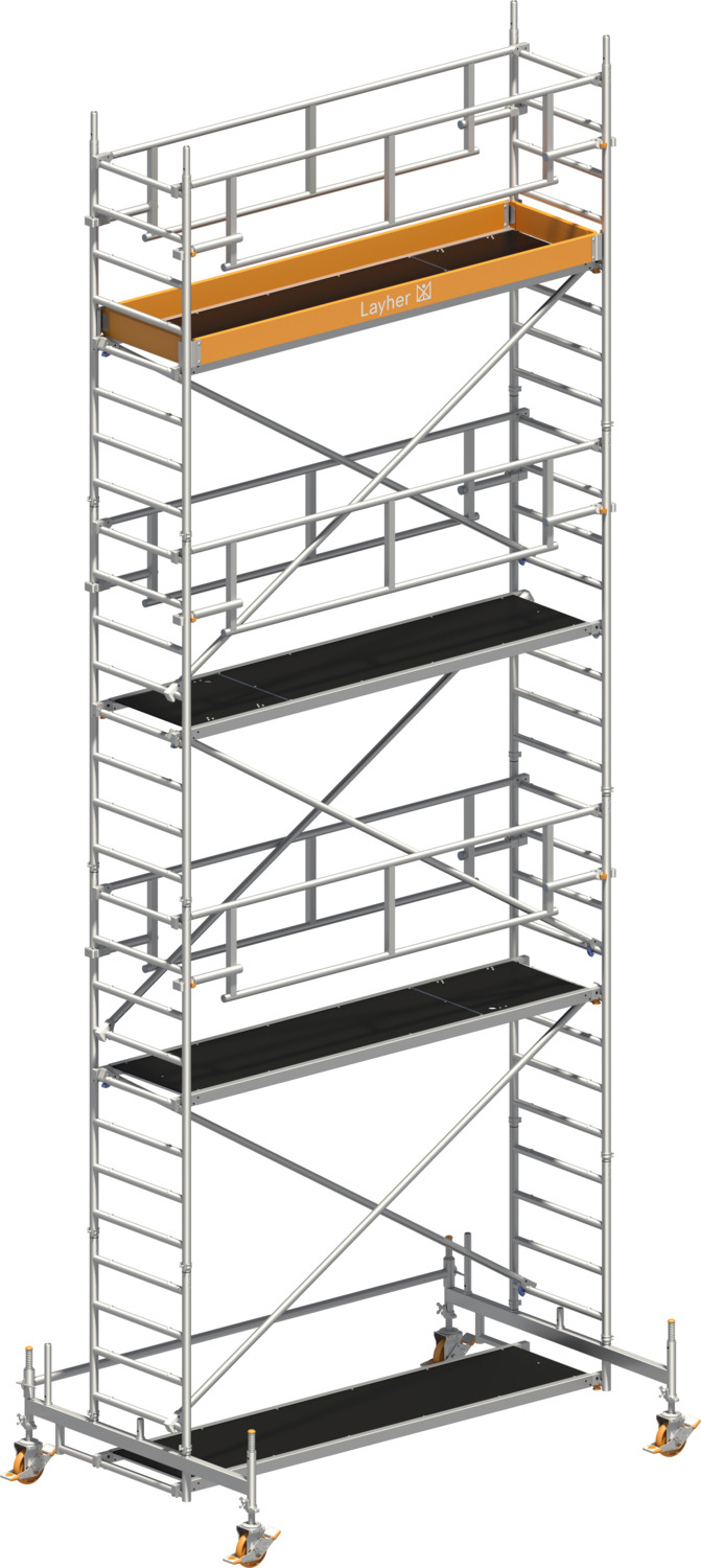 Layher Fahrgerüst Uni Standard P2 SAFETY PLUS mit Doppelgeländer Typ: 1421106 | SH: 6,35 m / AH: 8,35 m