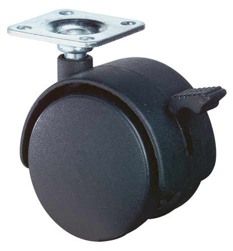Kunststoffdoppelrolle m.Festst.D.50mm Trgf.40kg m.Platte Ku.BS ROLLEN