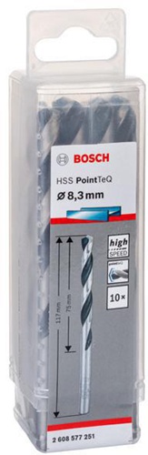 Bosch Metallspiralbohrer PointTeQ DIN388 Arbeits-L.75mm D.8,3mm Typ N 10St.
