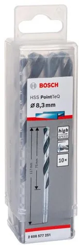 Bosch Metallspiralbohrer PointTeQ DIN388 Arbeits-L.75mm D.8,3mm Typ N 10St.